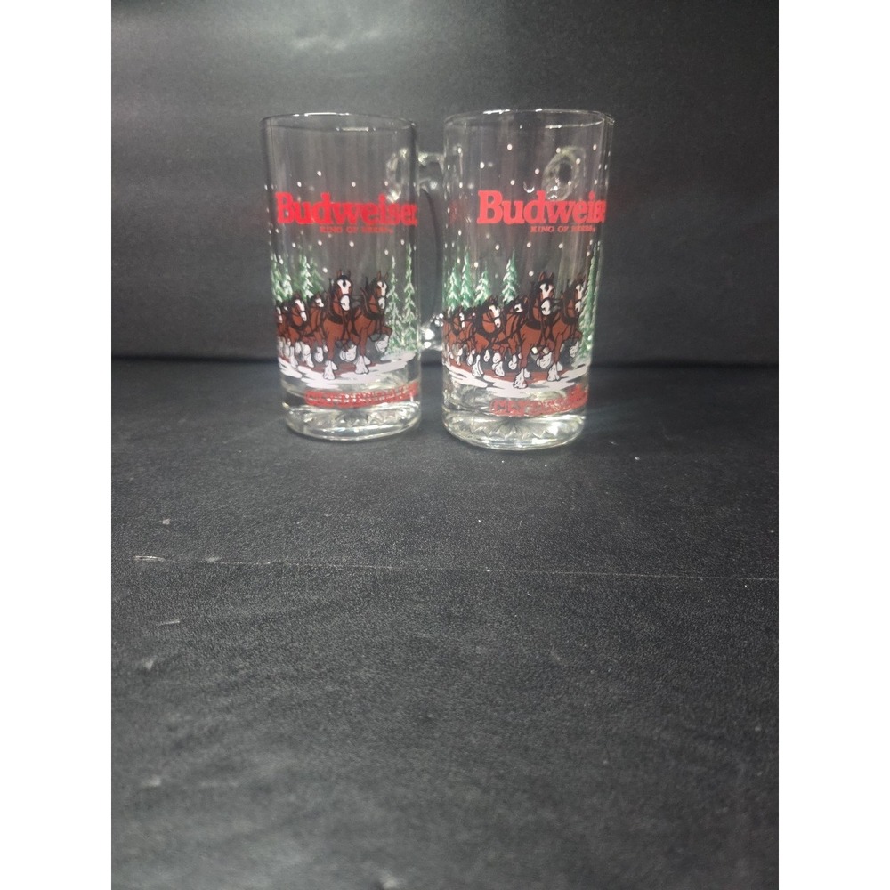 Budweiser Clydesdales Glass Beer Steins, Anheuser-Busch Mugs, Set of2, 1988/1989